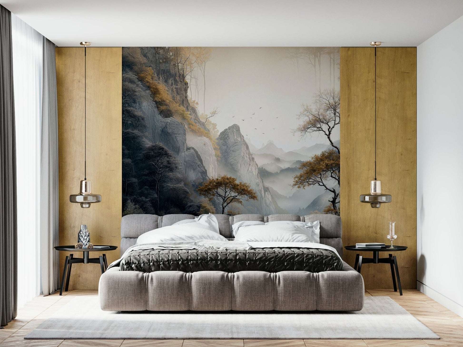 Installation example showing the impressive scale of the Golden Tree Serenity Wall Mural.