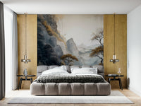 Installation example showing the impressive scale of the Golden Tree Serenity Wall Mural.