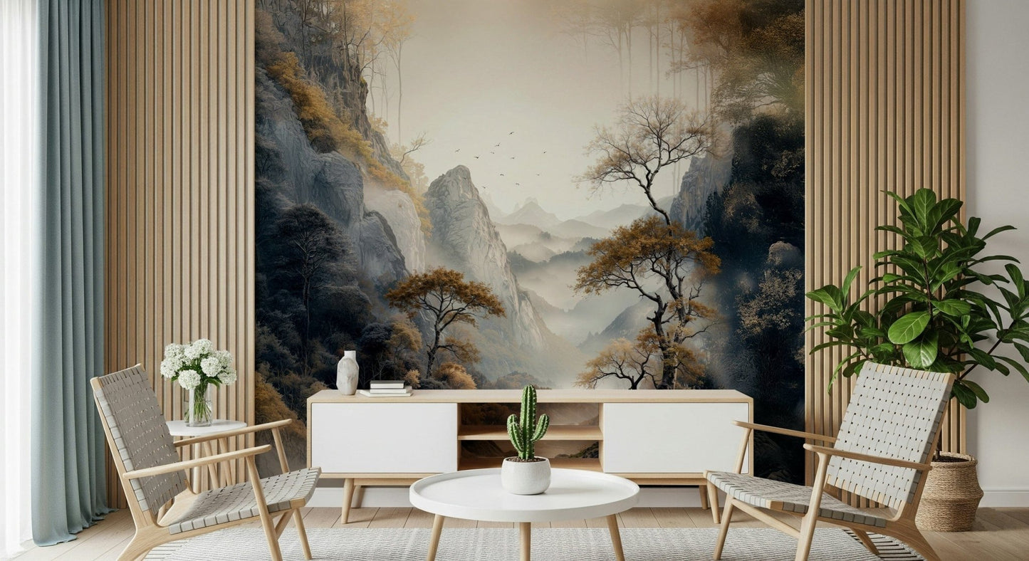 Shades of gold and deep green defining the Golden Tree Serenity Wall Mural.