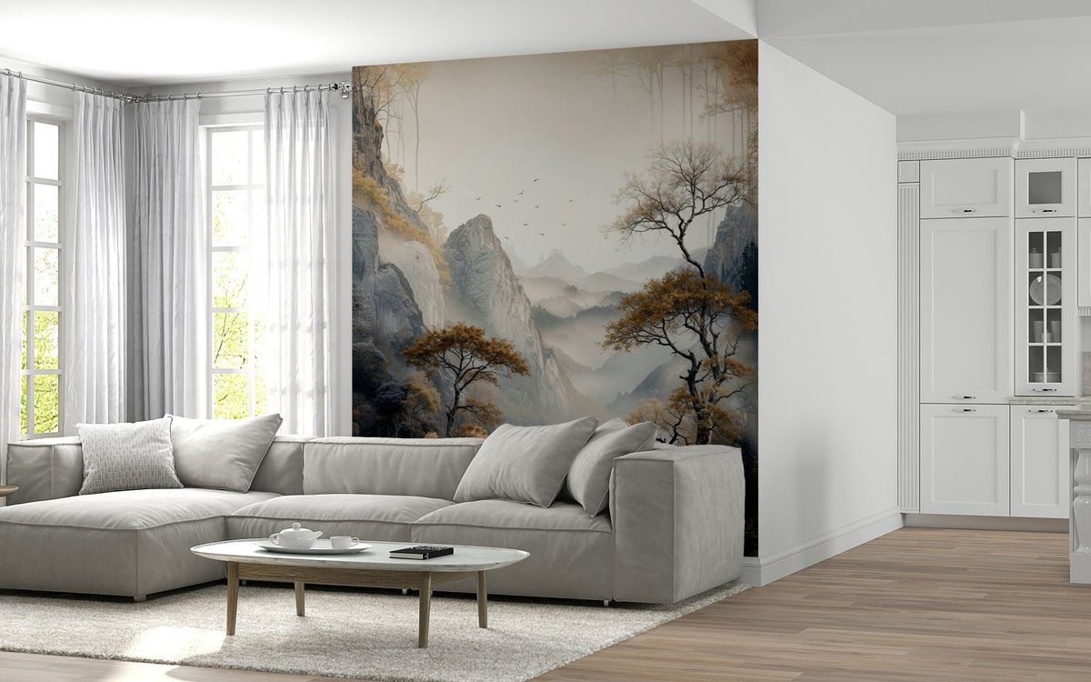 Luxurious living space featuring the beautiful Golden Tree Serenity Wall Mural., GD6315