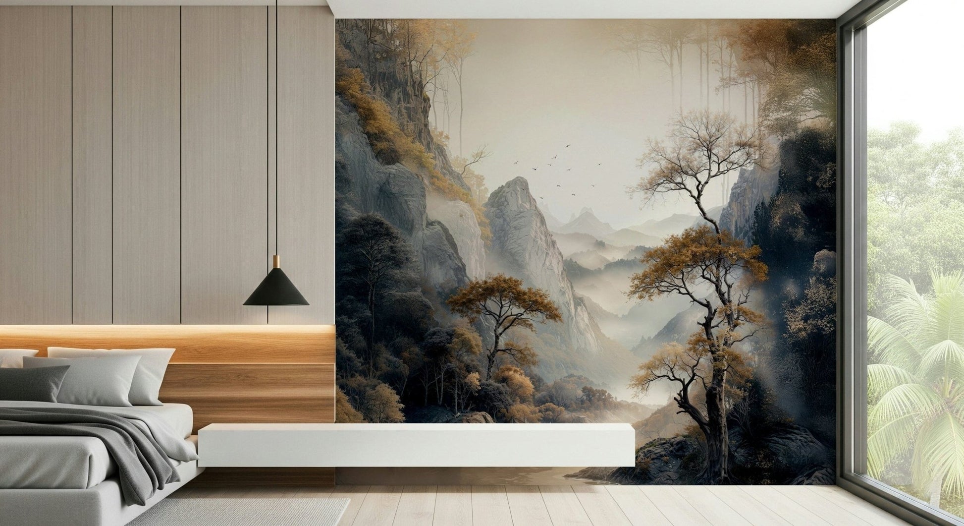 Home office decor using the inspiring Golden Tree Serenity Wall Mural design.