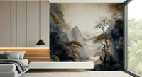 Home office decor using the inspiring Golden Tree Serenity Wall Mural design.