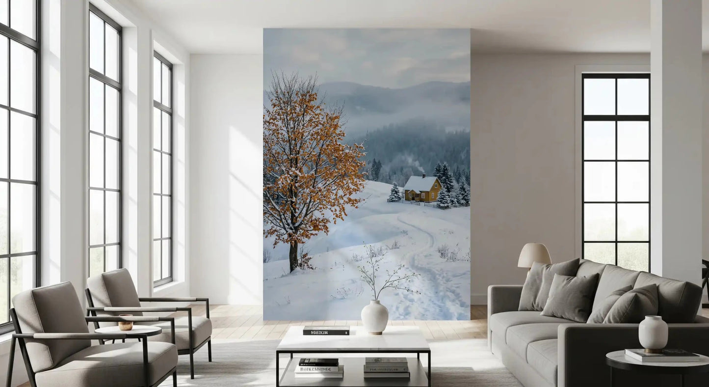 Golden leaves on a tree in the Snowy Haven wall muralGD9518
