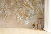 Golden foliage tropical wallpaper print D263
