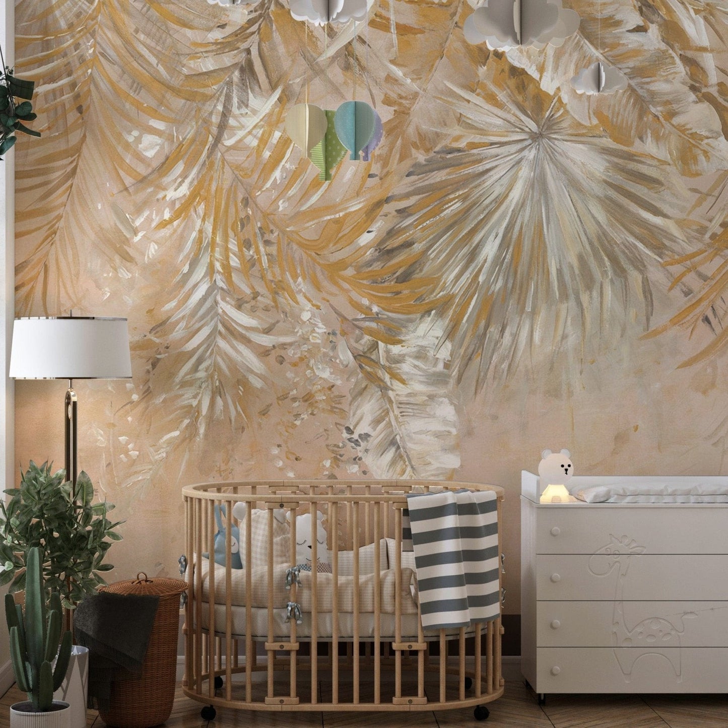 Golden tropical palm leaf wallpaper D263
