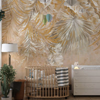 Golden tropical palm leaf wallpaper D263
