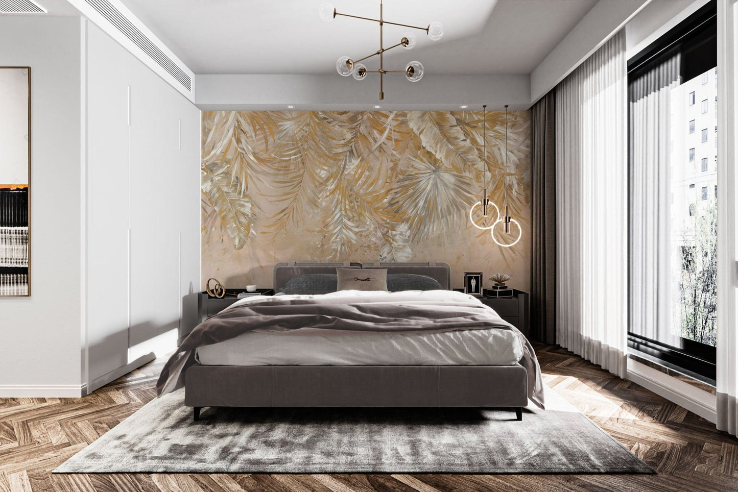 Hand-painted golden palm wallpaper D263
