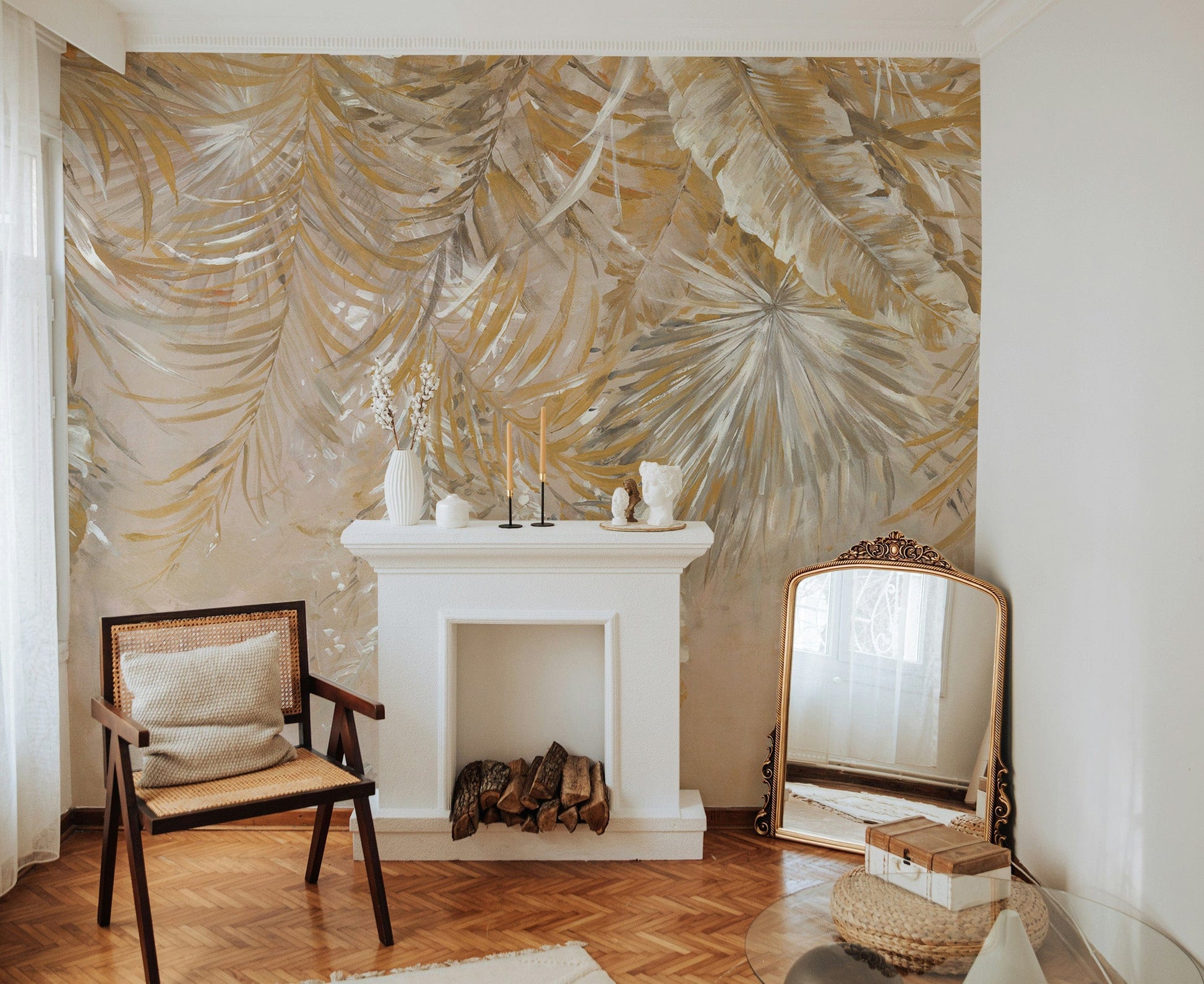 Lush golden palm fronds wallpaper