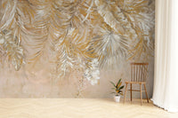 Golden foliage tropical wallpaper print
