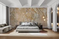 Warm-toned botanical palm leaf mural

