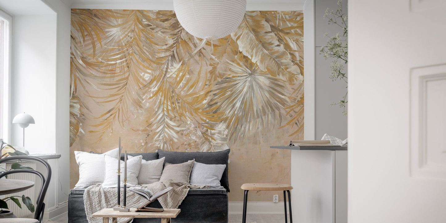 Elegant tropical leaf wallpaper design
