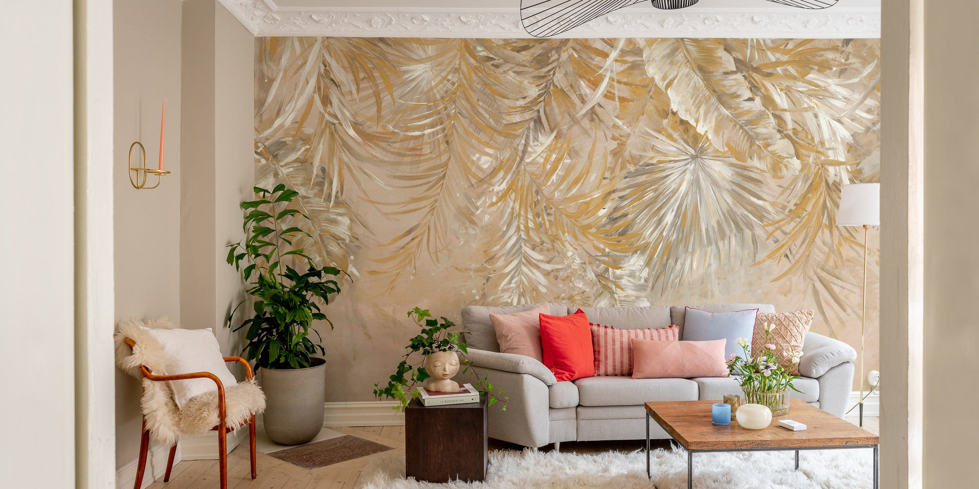 Luxurious gold palm leaves wall mural
