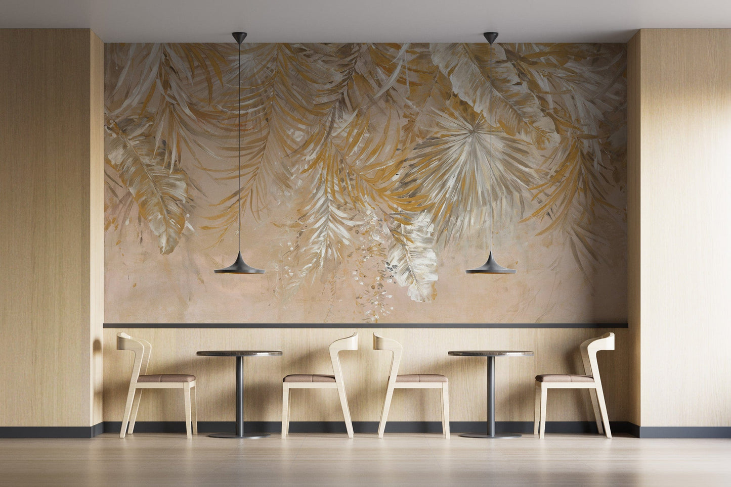 Metallic gold palm leaves wallpaper
