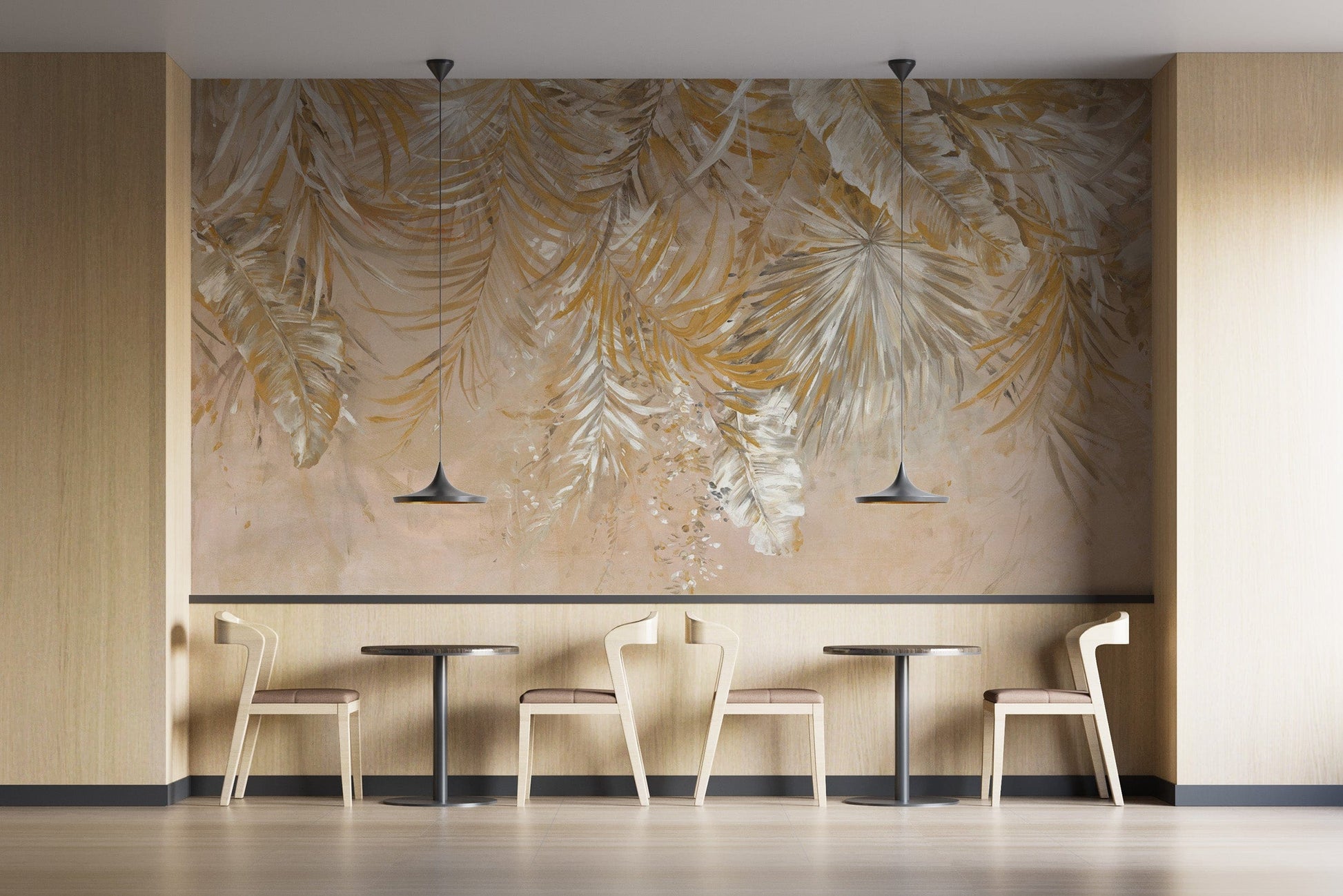 Metallic gold palm leaves wallpaper
