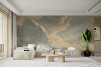 Cloud mural with warm golden sunset hues
