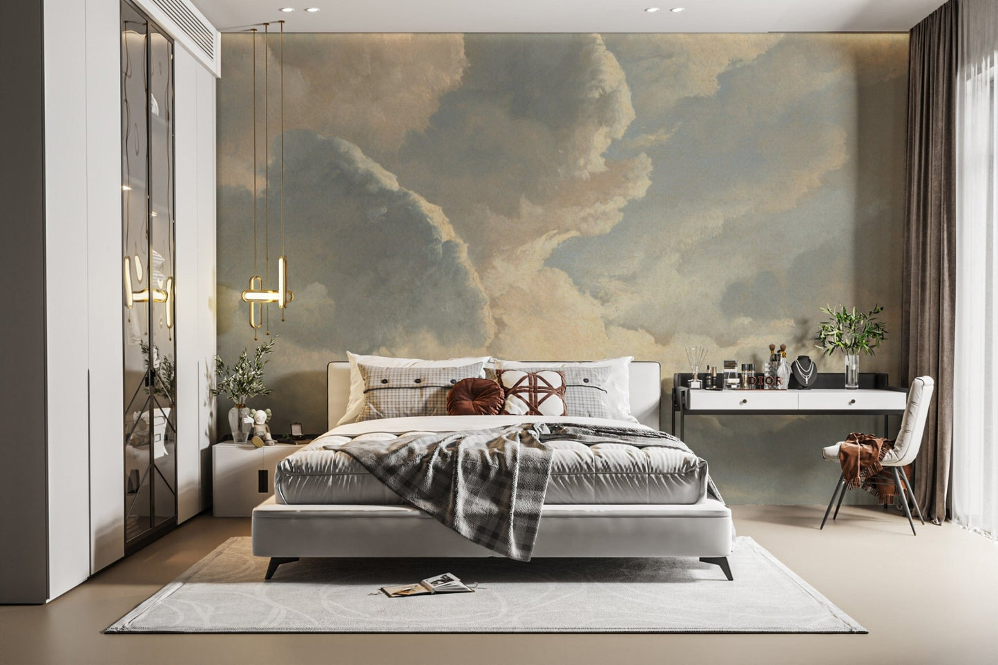 Warm-toned cloud mural for modern spaces
