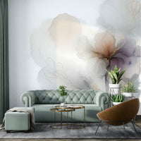 Luxurious botanical mural in gold and neutral tones.

