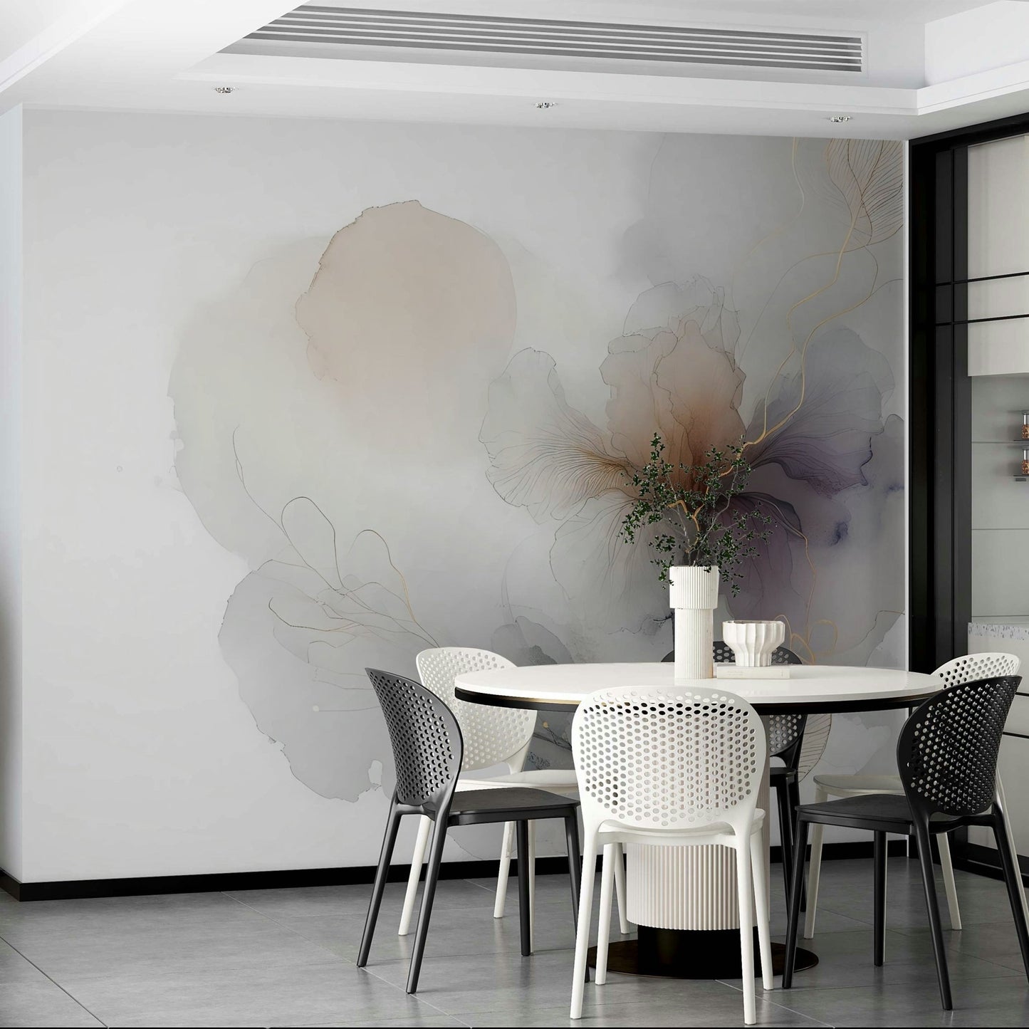 Elegant wall mural featuring metallic gold botanicals.

