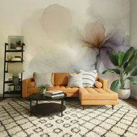 Monochrome foliage mural enhanced with gold veining.

