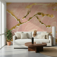 Soft blush pink marble pattern of the Golden Veins Blush Marble wall mural.