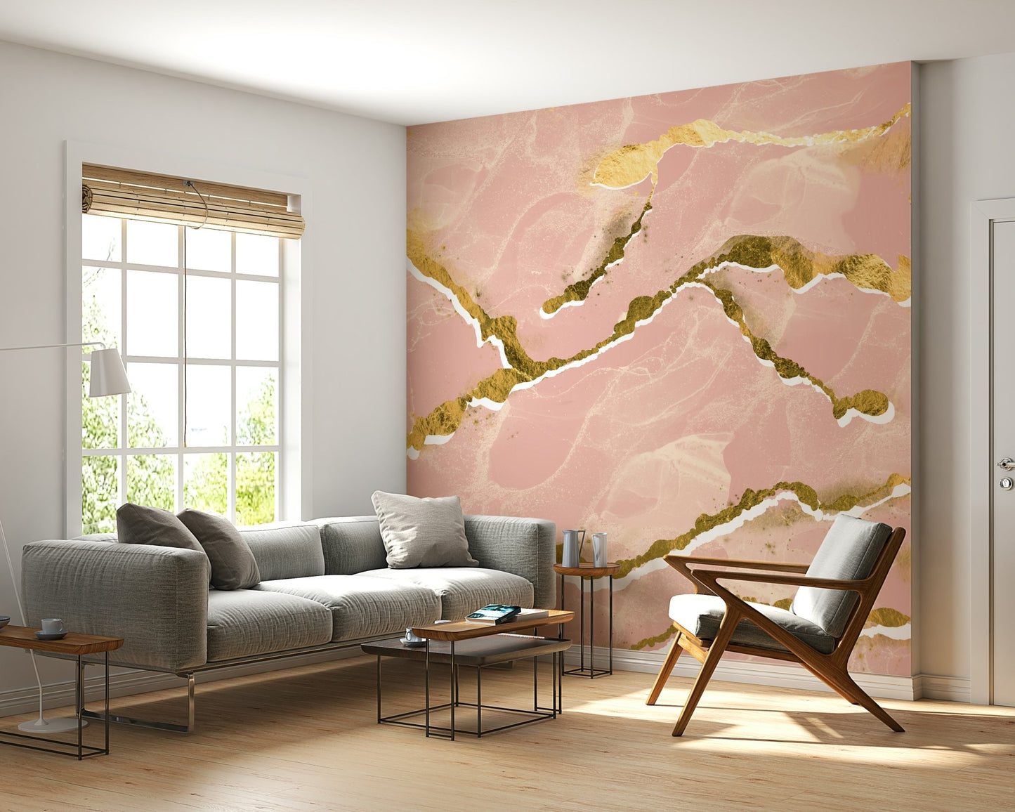 Luxurious designer office with the Golden Veins Blush Marble wall mural.