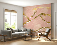 Luxurious designer office with the Golden Veins Blush Marble wall mural.