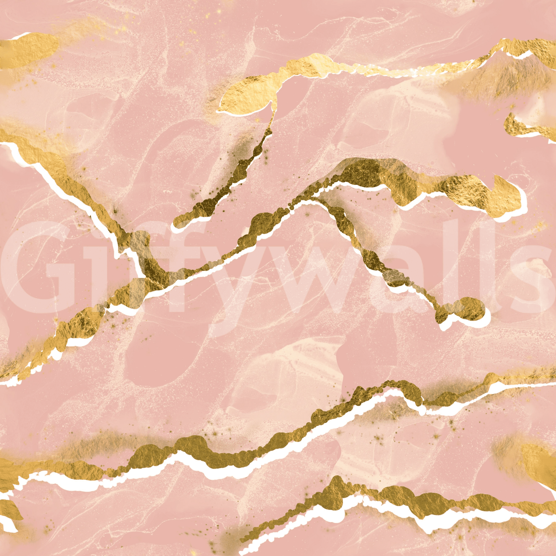 Elegant pink and white wallpaper for walls using the Golden Veins Blush Marble wall mural.