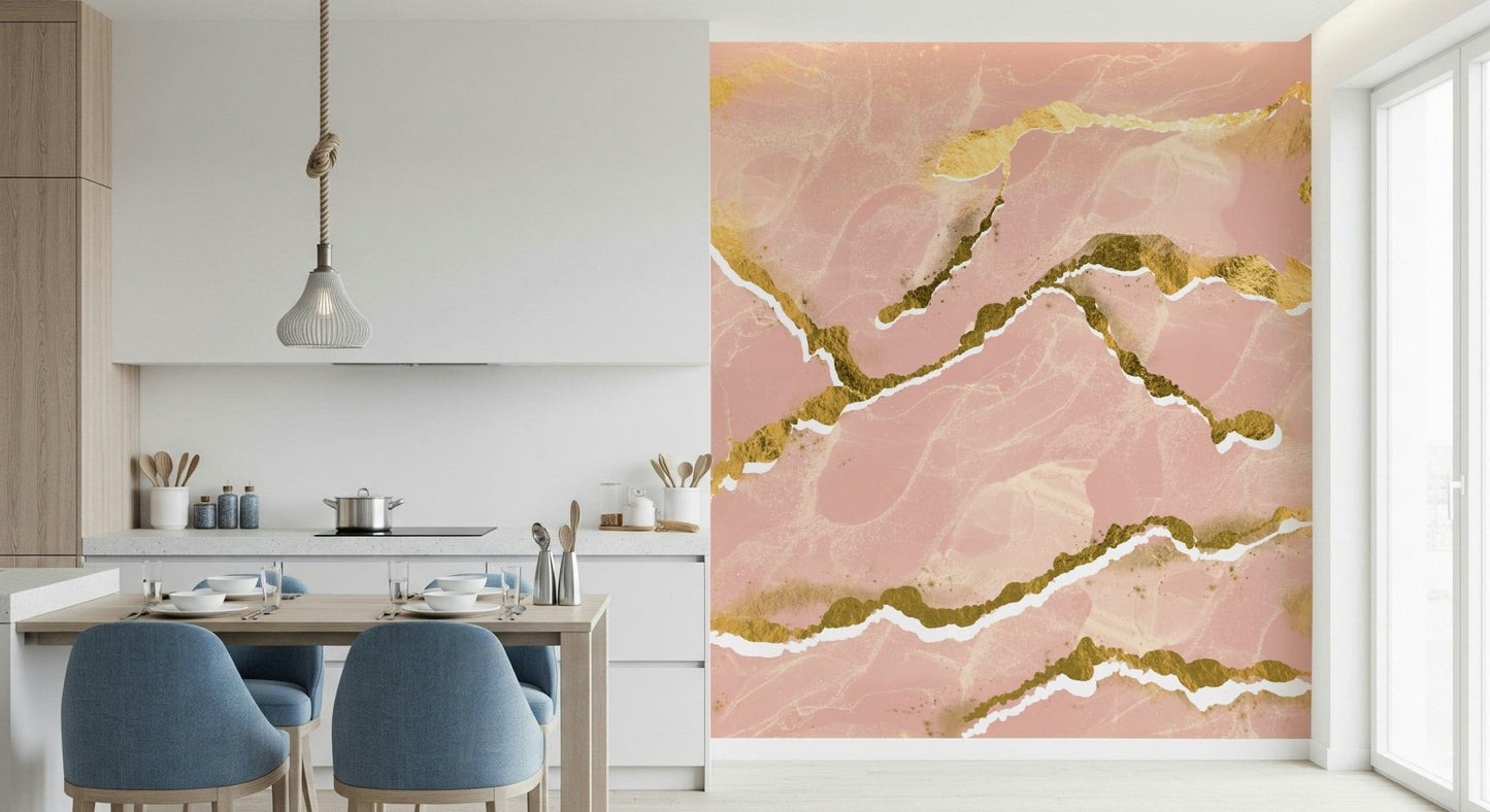 Golden Veins Blush Marble wall mural adding subtle color to a room.