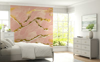 Light and feminine feature wall using the Golden Veins Blush Marble wall mural.