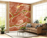 Abstract burnt sienna and gold marble of the Golden Veins Burnt Sienna Marble Wall Mural.