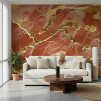 Luxurious gold veining detail in the Golden Veins Burnt Sienna Marble Wall Mural.
