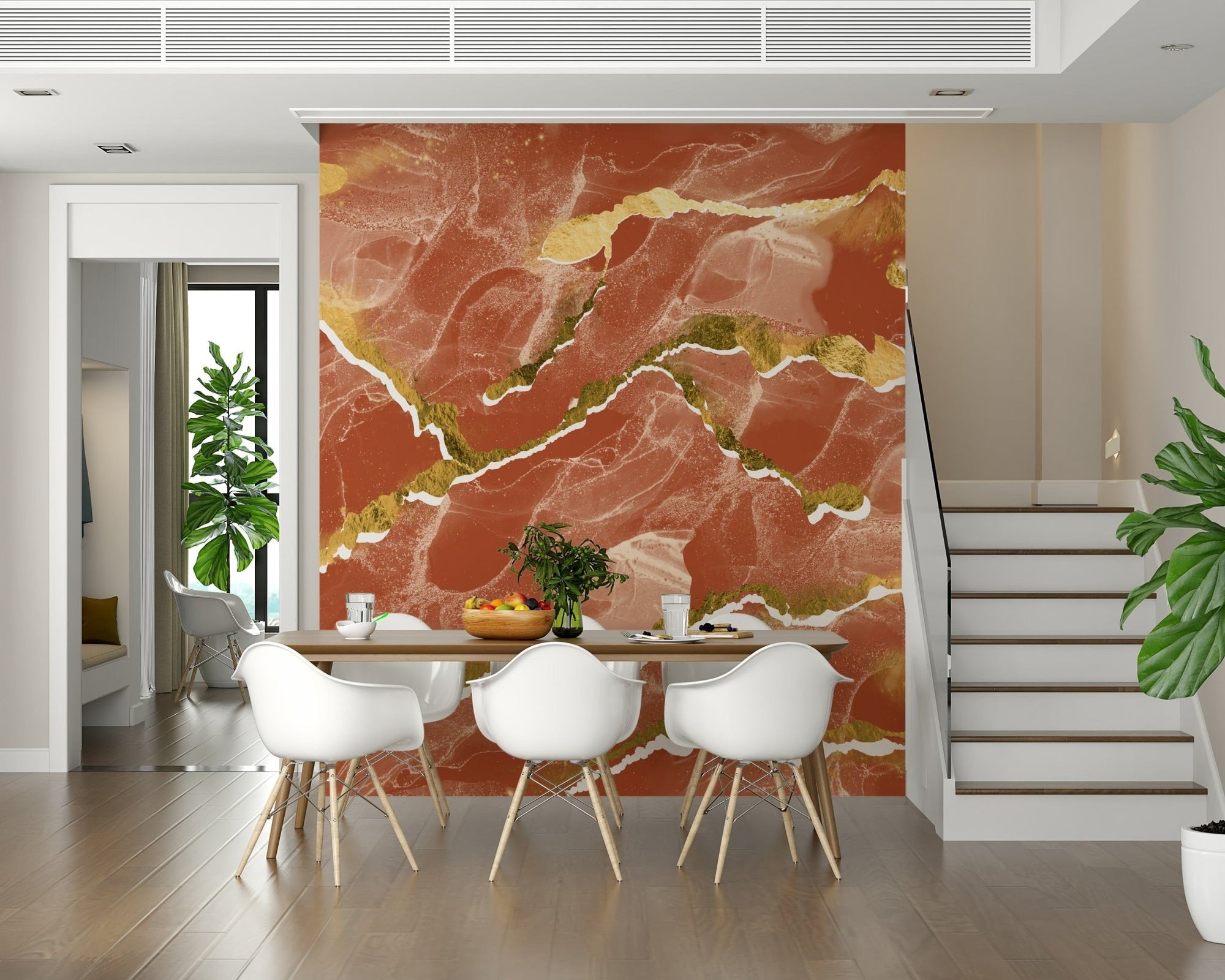Golden Veins Burnt Sienna Marble - Modern Luxe Abstract Wall Mural lounge., GD6215
