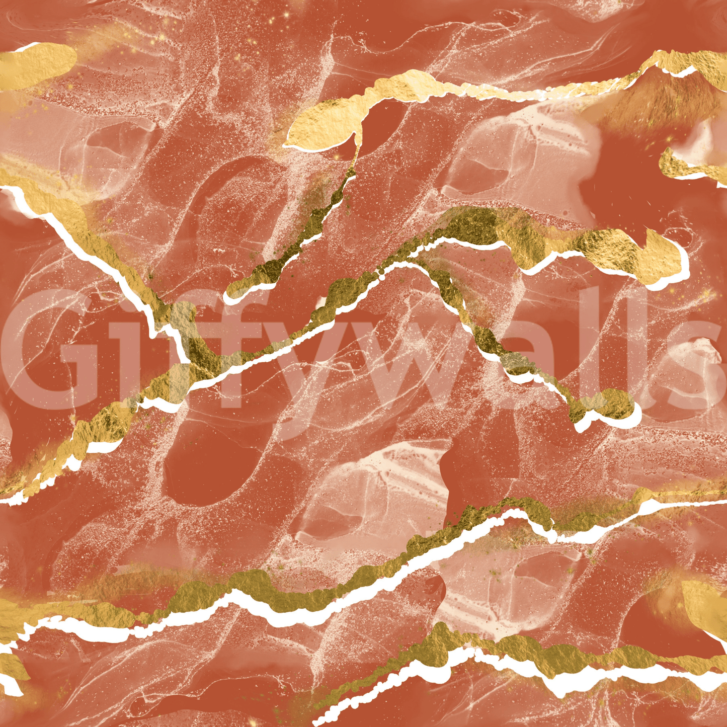 Designer faux marble accent wall using the Golden Veins Burnt Sienna Marble Wall Mural.