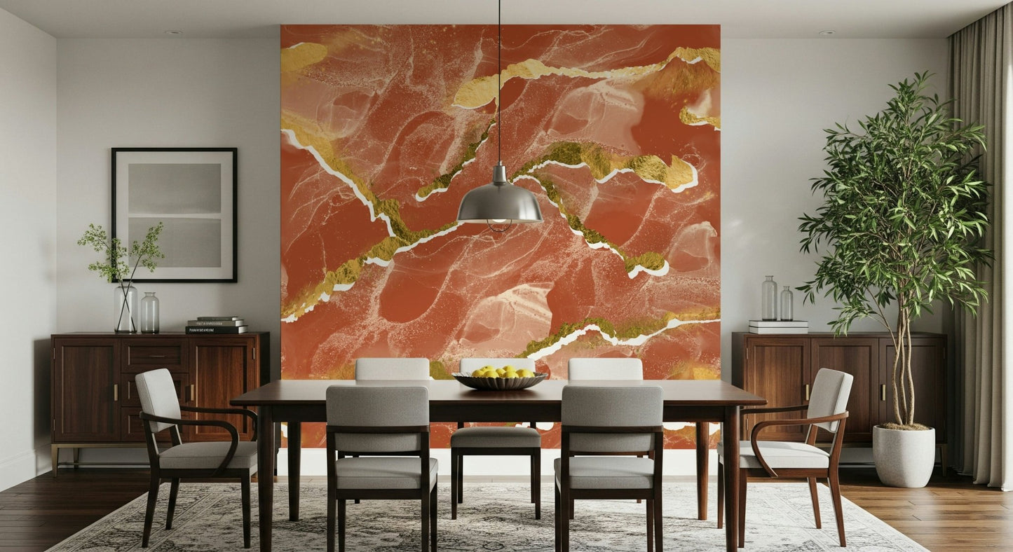 Light, abstract pattern of the Golden Veins Burnt Sienna Marble - Modern Luxe Abstract Wall Mural.