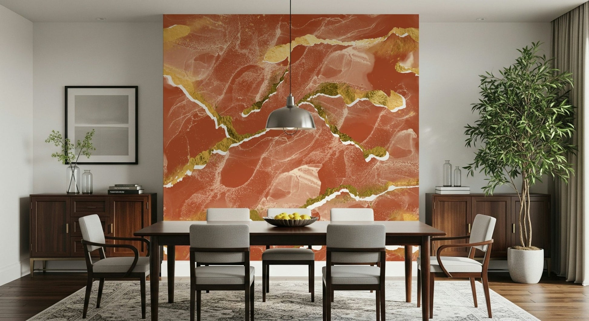 Light, abstract pattern of the Golden Veins Burnt Sienna Marble - Modern Luxe Abstract Wall Mural.