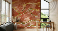 Golden Veins Burnt Sienna Marble - Modern Luxe Abstract Wall Mural feature wall.