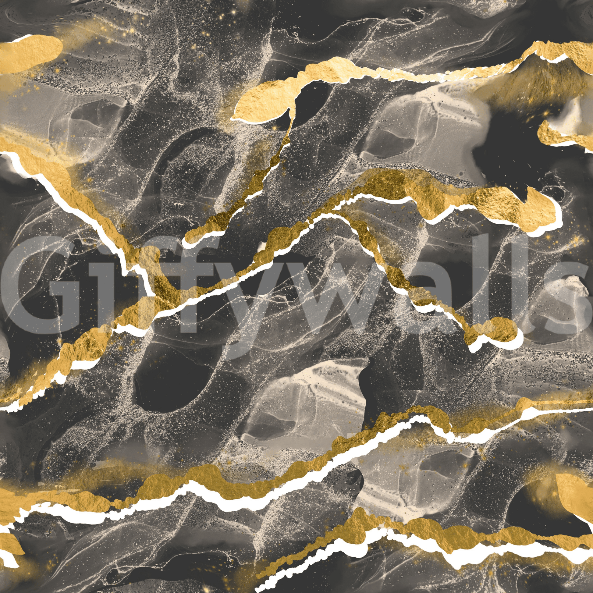 Modern abstract wall art using the Golden Veins Charcoal Marble mural.
