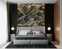 Abstract faux marble pattern of the Golden Veins Charcoal Marble design.