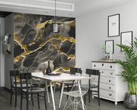 Dramatic dark feature wall using the Golden Veins Charcoal Marble.