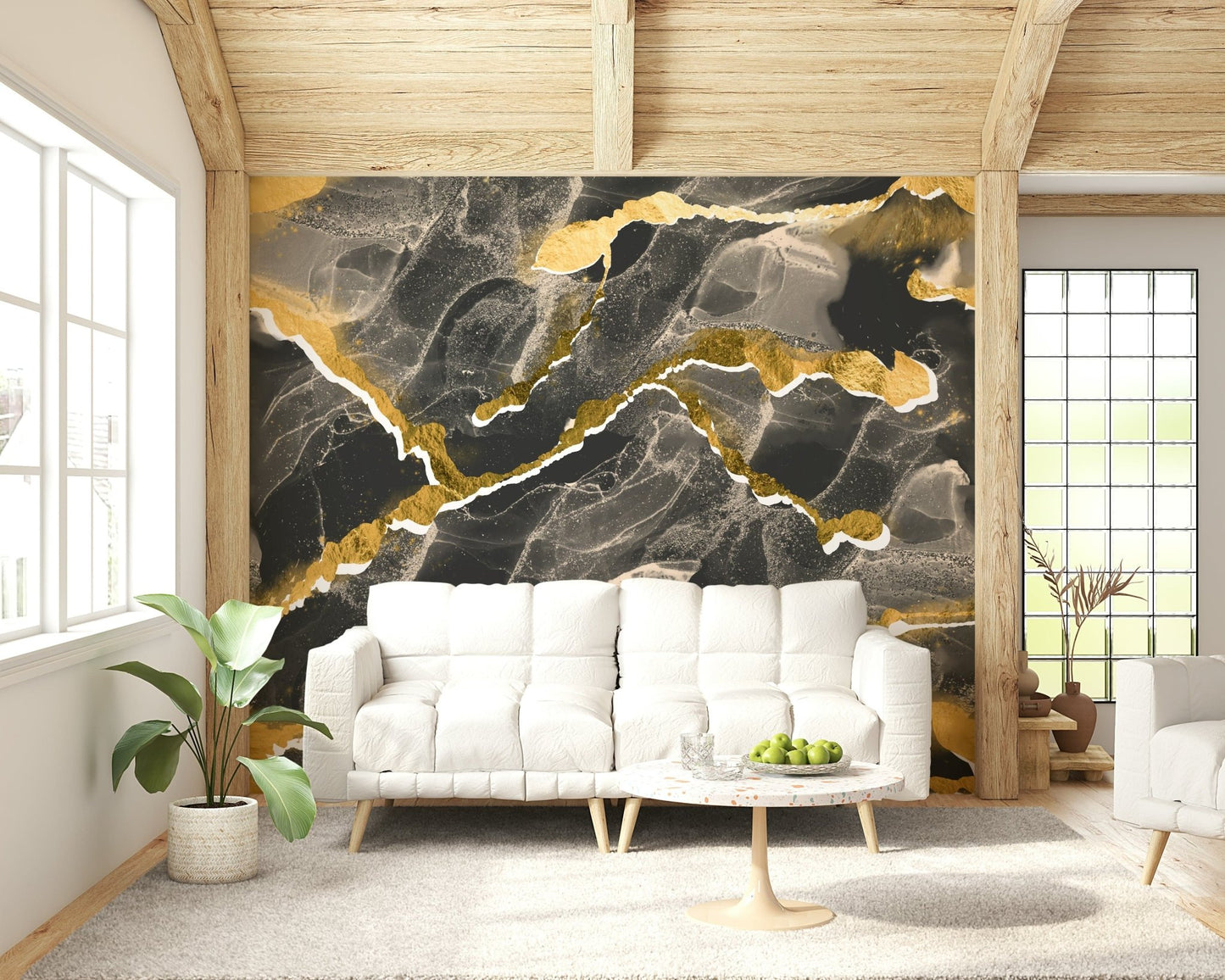 Sophisticated apartment decor with the Golden Veins Charcoal Marble.