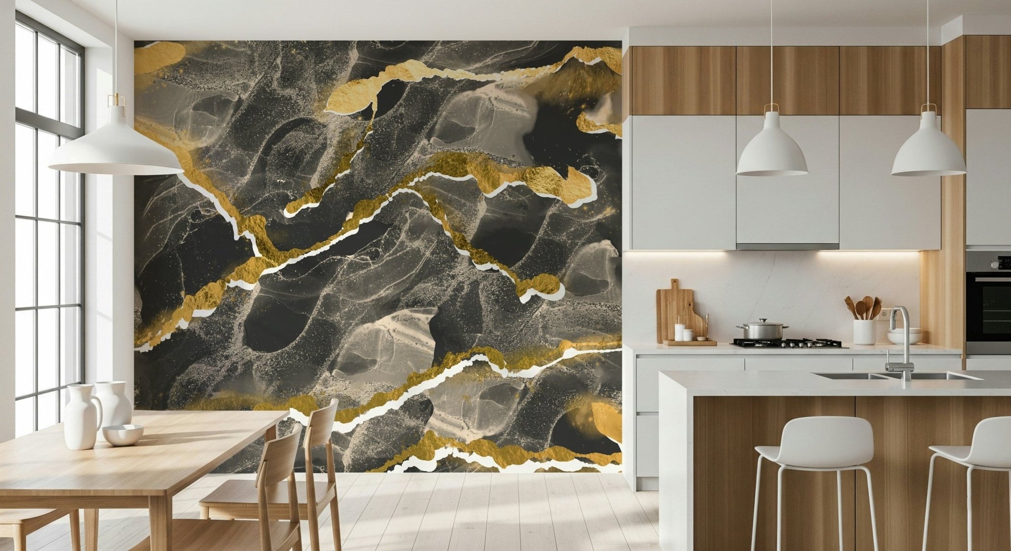 Golden Veins Charcoal Marble in a luxurious modern lounge., GD6216