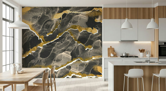 Golden Veins Charcoal Marble in a luxurious modern lounge., GD6216