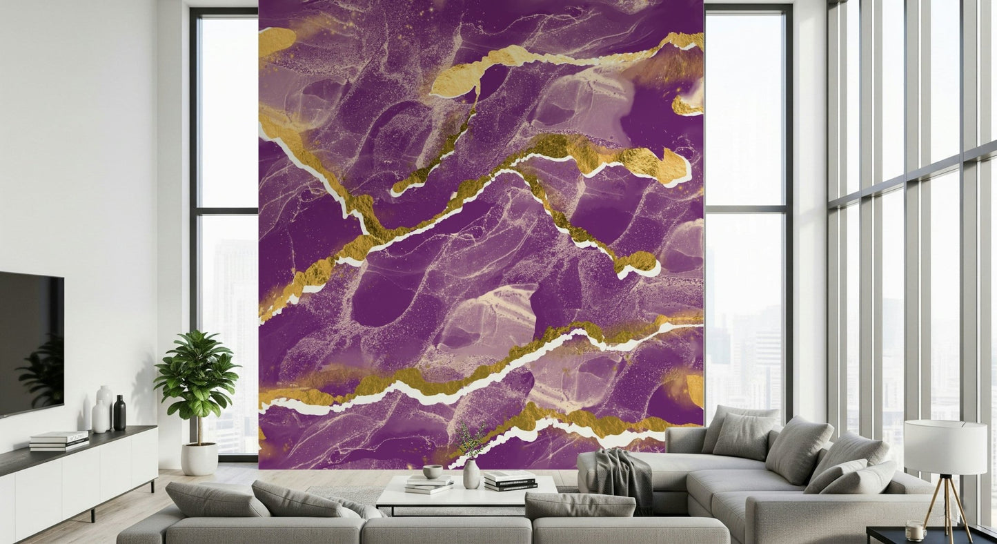 Abstract marble pattern design of the Golden Veins Cosmic Violet Marble.