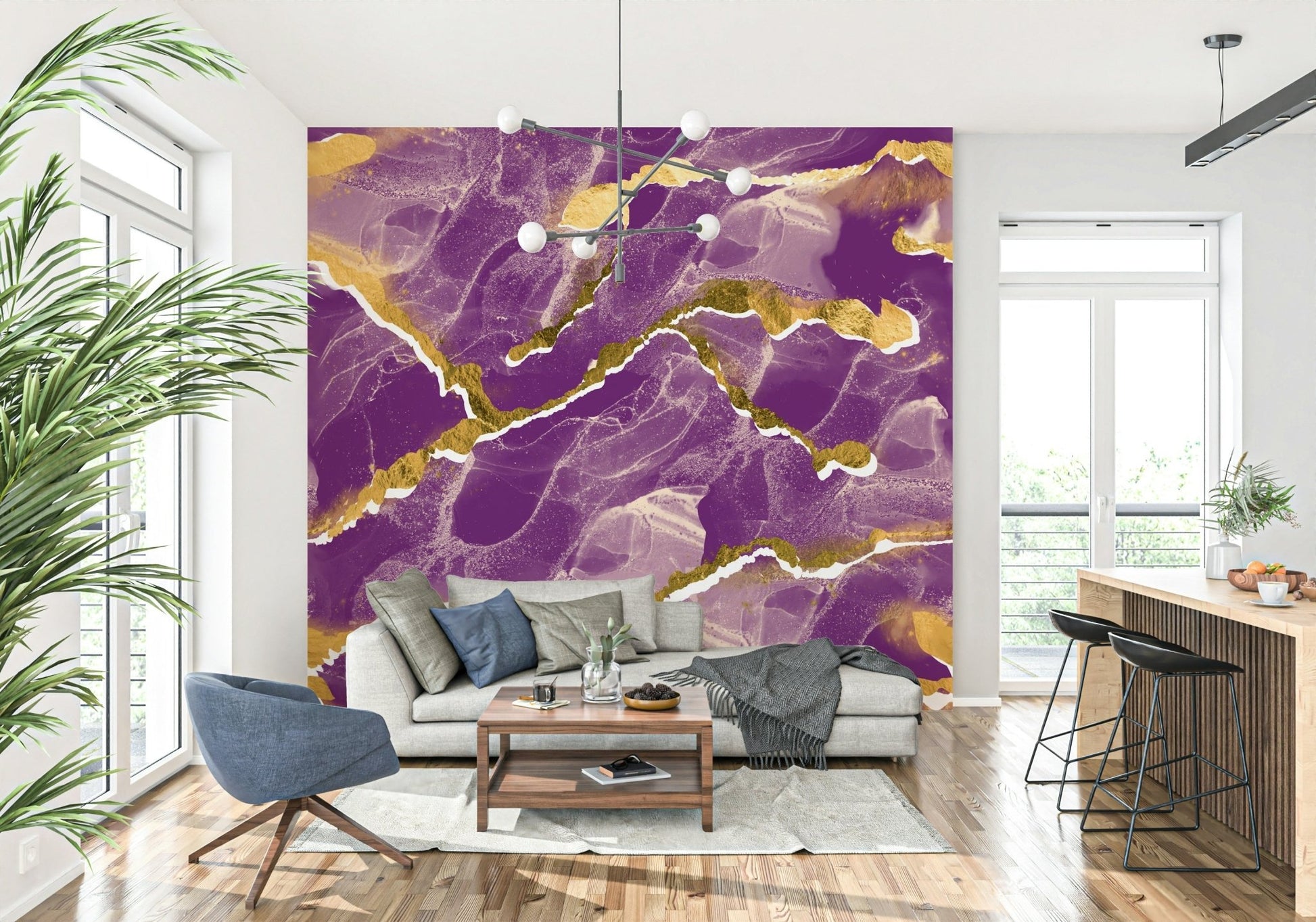 Faux marble feature wall using the Golden Veins Cosmic Violet Marble design.