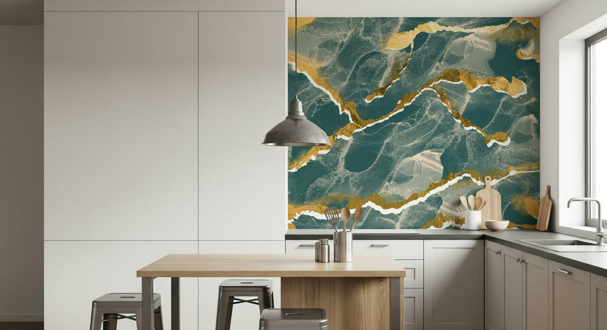 Golden Veins Deep Lagoon Marble in an opulent living room., GD6230