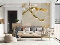Contemporary dining area featuring the Golden Veins Ecru Sand Marble.