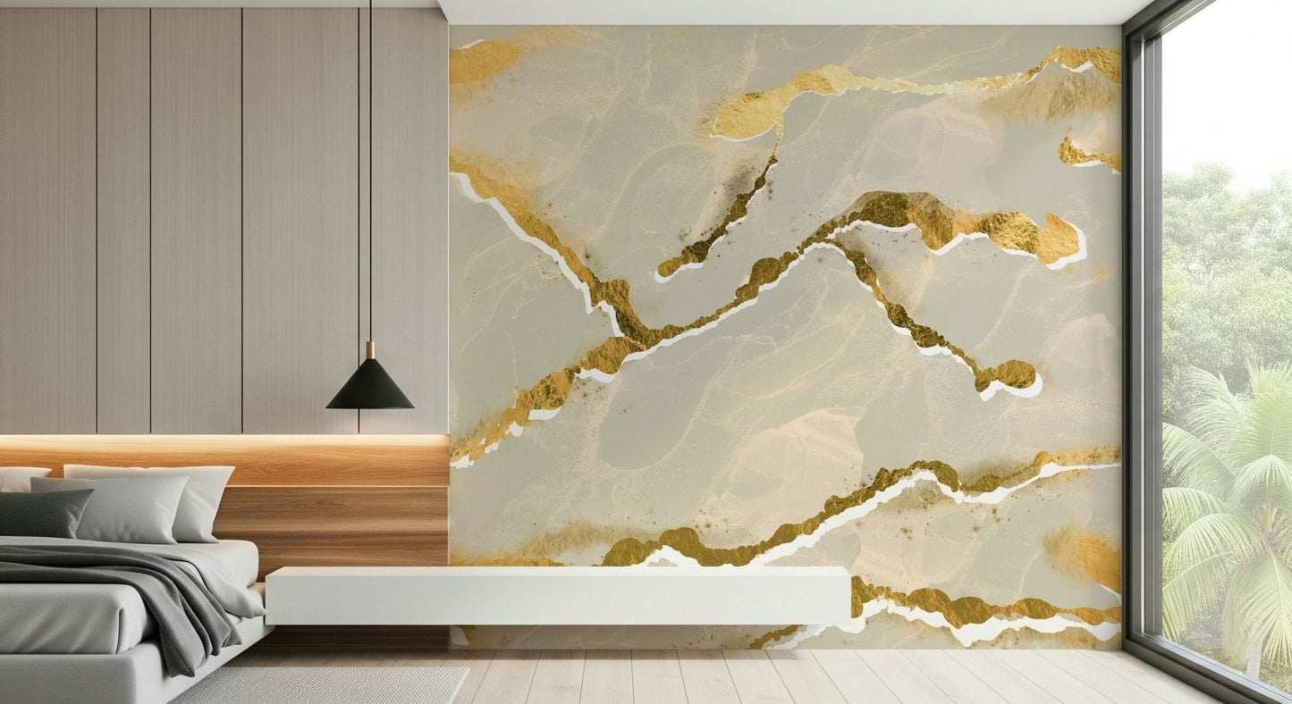 Soft beige marble pattern of the Golden Veins Ecru Sand Marble mural.