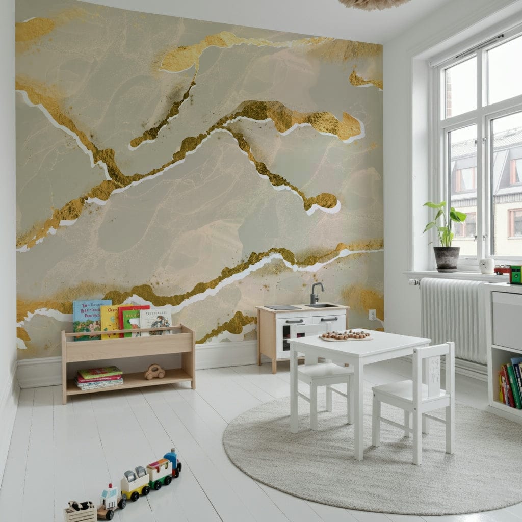 Faux marble feature wall using the Golden Veins Ecru Sand Marble design.