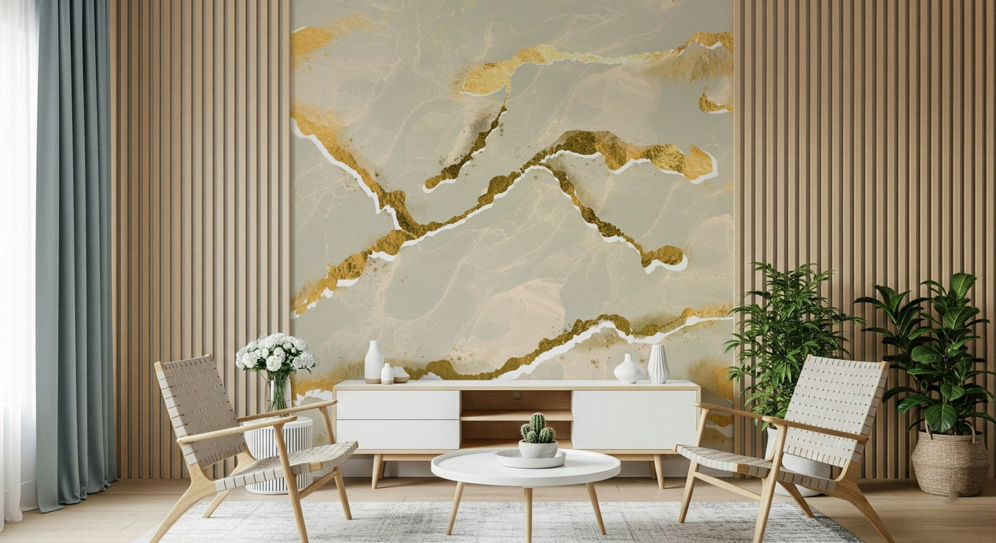 Golden Veins Ecru Sand Marble in a neutral living room.
