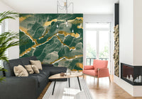 Luxurious designer office with the Golden Veins Emerald Marble mural.